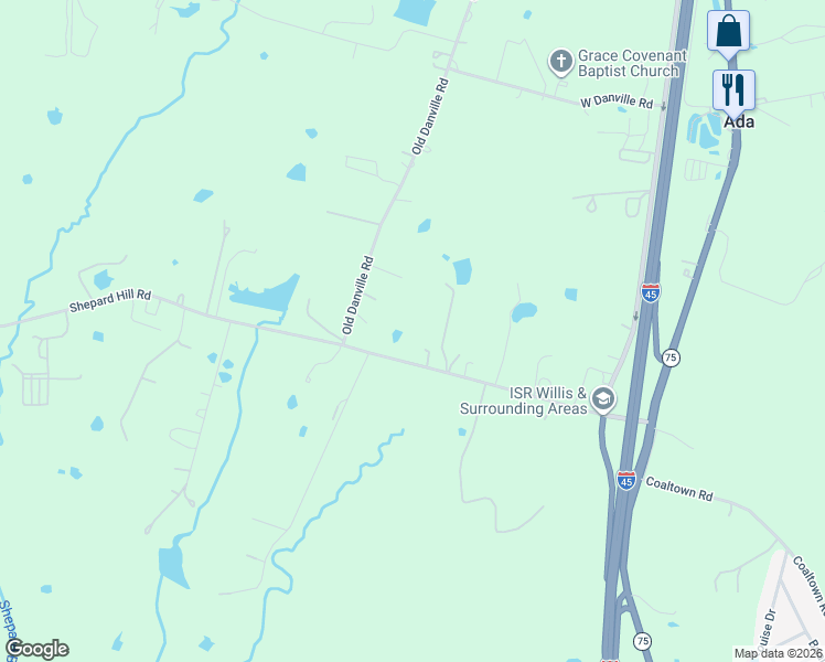 map of restaurants, bars, coffee shops, grocery stores, and more near 10172 Shepard Hill Road in Willis
