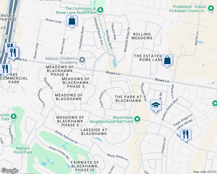 map of restaurants, bars, coffee shops, grocery stores, and more near 20416 Farm Pond Lane in Pflugerville