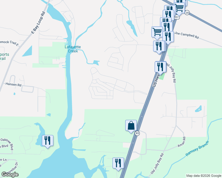 map of restaurants, bars, coffee shops, grocery stores, and more near U.S. 331 in Freeport