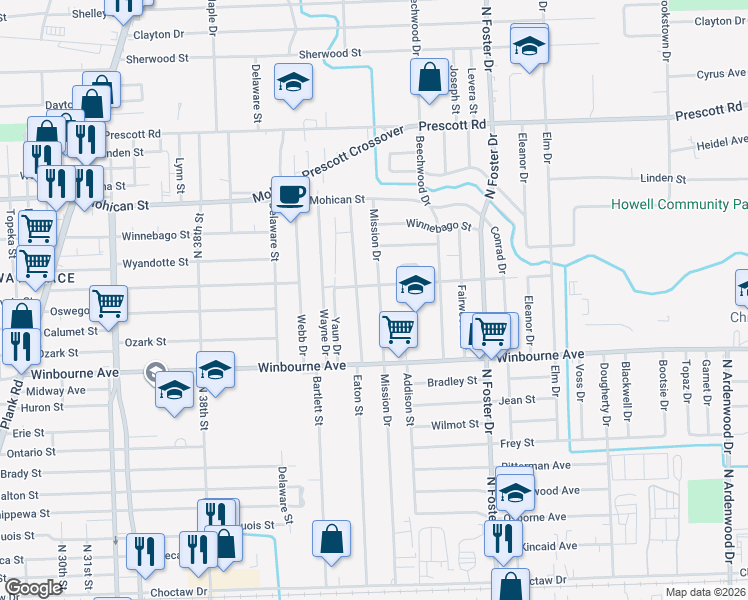map of restaurants, bars, coffee shops, grocery stores, and more near 3582 Eaton Street in Baton Rouge