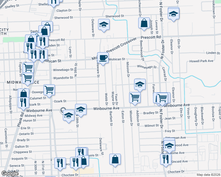 map of restaurants, bars, coffee shops, grocery stores, and more near 3554 Wayne Drive in Baton Rouge