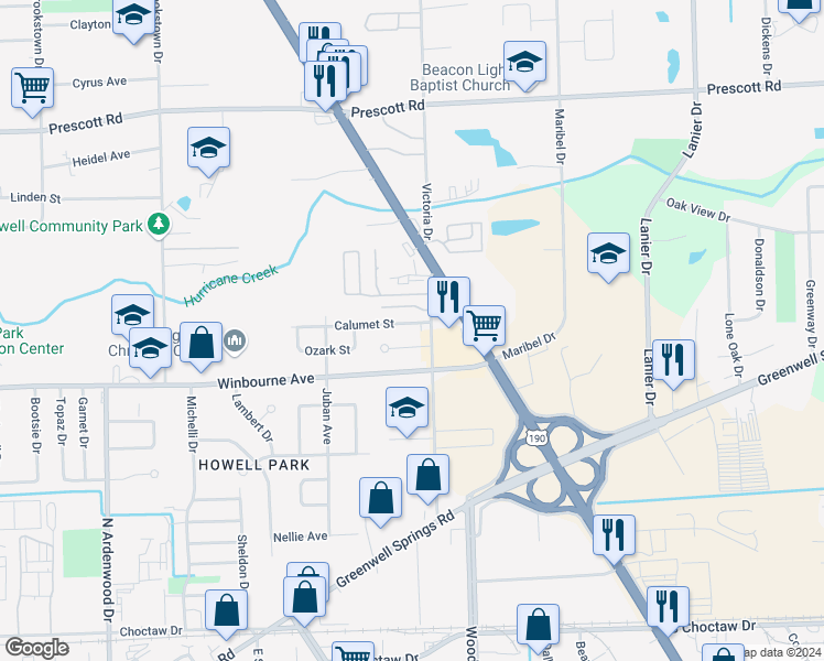 map of restaurants, bars, coffee shops, grocery stores, and more near 7035 Calumet Street in Baton Rouge