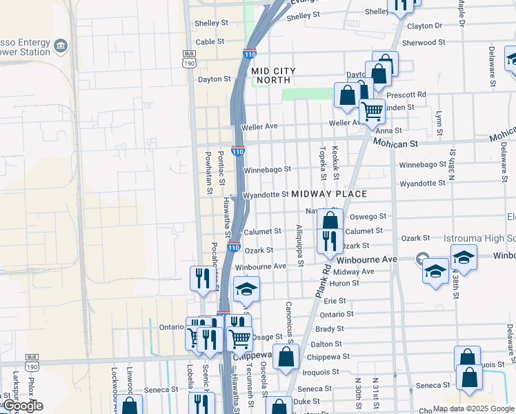 map of restaurants, bars, coffee shops, grocery stores, and more near 3620 Osceola Street in Baton Rouge
