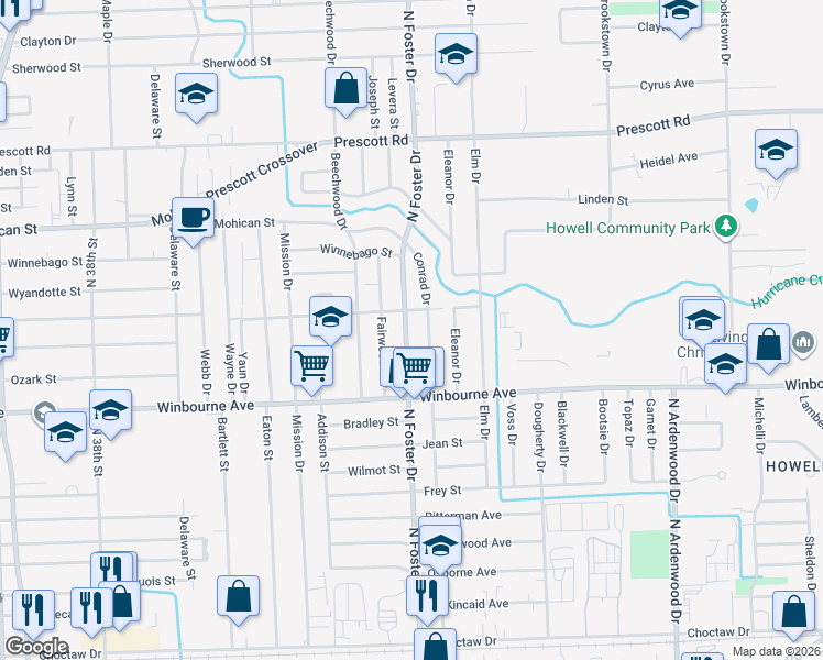 map of restaurants, bars, coffee shops, grocery stores, and more near 3545 Conrad Drive in Baton Rouge