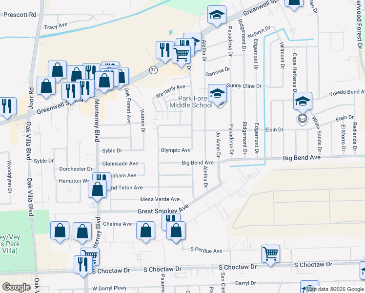 map of restaurants, bars, coffee shops, grocery stores, and more near 9848 Everglades Avenue in Baton Rouge