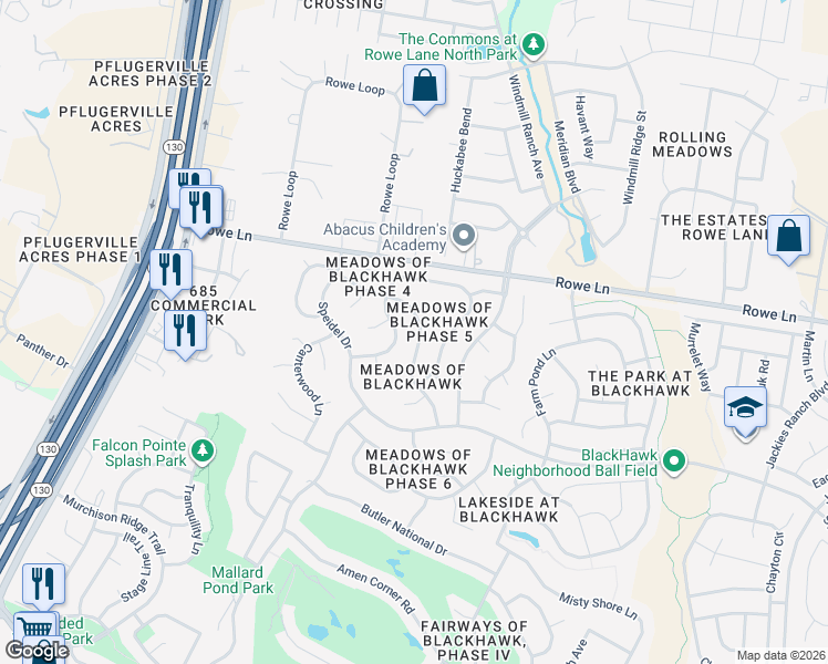 map of restaurants, bars, coffee shops, grocery stores, and more near 20709 Bellerive Drive in Pflugerville