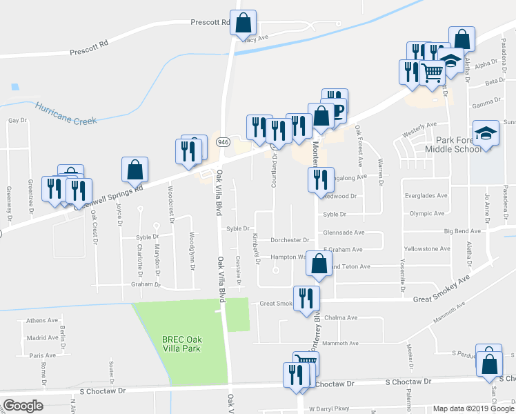 map of restaurants, bars, coffee shops, grocery stores, and more near 9235 Stratton Drive in Baton Rouge