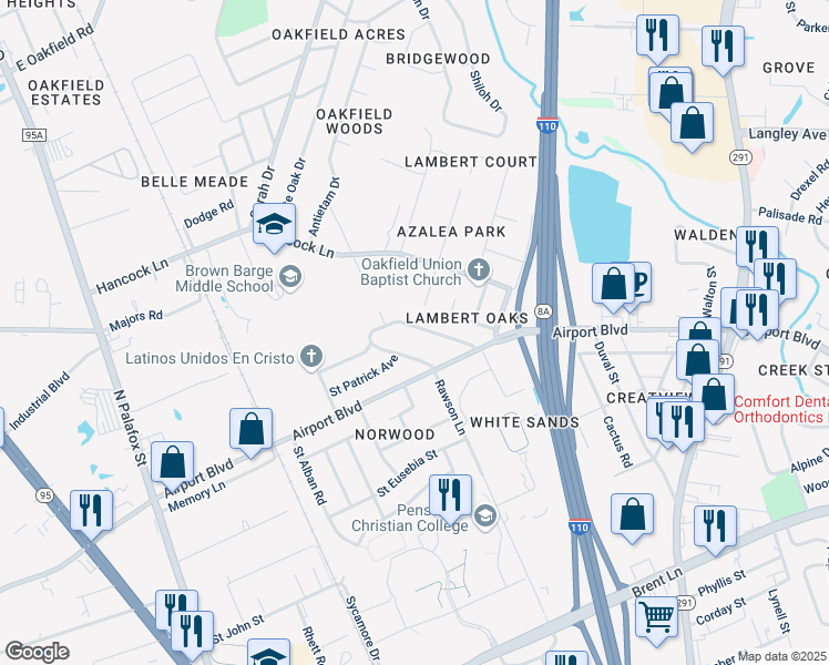 map of restaurants, bars, coffee shops, grocery stores, and more near 5811 Saint Benedict Avenue in Pensacola