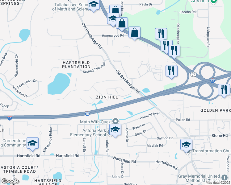 map of restaurants, bars, coffee shops, grocery stores, and more near 2660 Old Bainbridge Road in Tallahassee