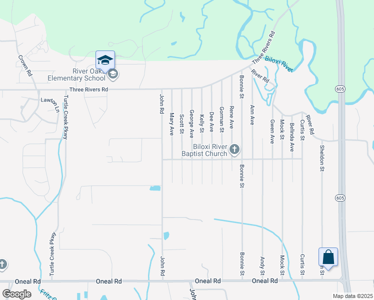 map of restaurants, bars, coffee shops, grocery stores, and more near 13322-13406 George Avenue in Gulfport
