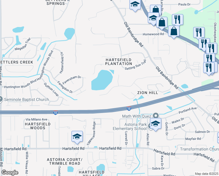 map of restaurants, bars, coffee shops, grocery stores, and more near 1742 San Damian Road in Tallahassee