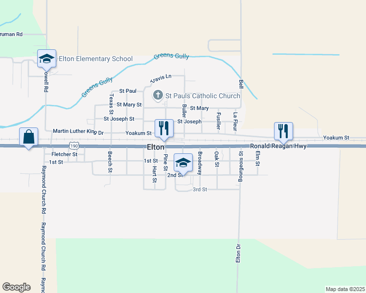 map of restaurants, bars, coffee shops, grocery stores, and more near Ronald Reagan Highway in Elton