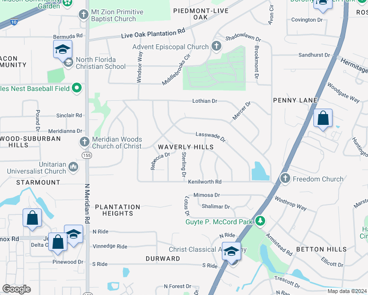 map of restaurants, bars, coffee shops, grocery stores, and more near 4630 Sterling Drive in Tallahassee