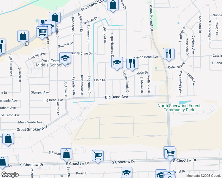 map of restaurants, bars, coffee shops, grocery stores, and more near 3517 Pioneer Drive in Baton Rouge