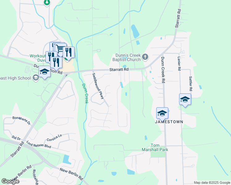 map of restaurants, bars, coffee shops, grocery stores, and more near 13496 Avery Park Lane in Jacksonville