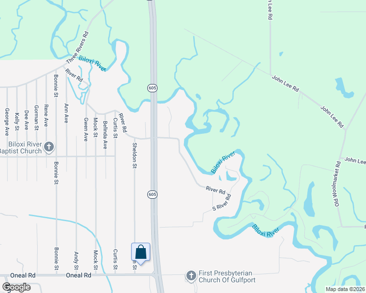 map of restaurants, bars, coffee shops, grocery stores, and more near 13410-13420 River Road in Gulfport