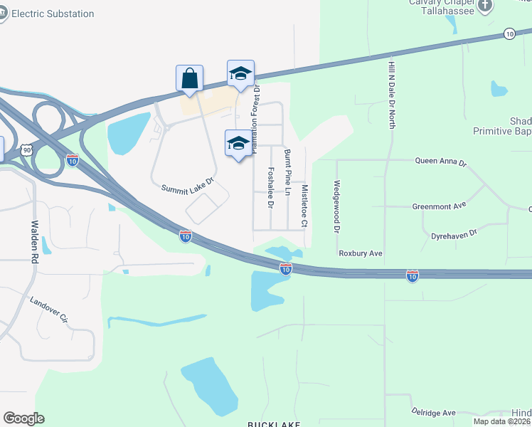 map of restaurants, bars, coffee shops, grocery stores, and more near 2050 Foshalee Drive in Tallahassee