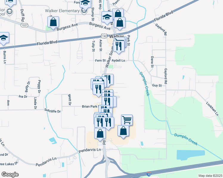 map of restaurants, bars, coffee shops, grocery stores, and more near 12367B Village Drive in Walker