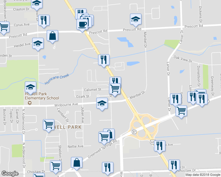 map of restaurants, bars, coffee shops, grocery stores, and more near 3505 Victoria Drive in Baton Rouge