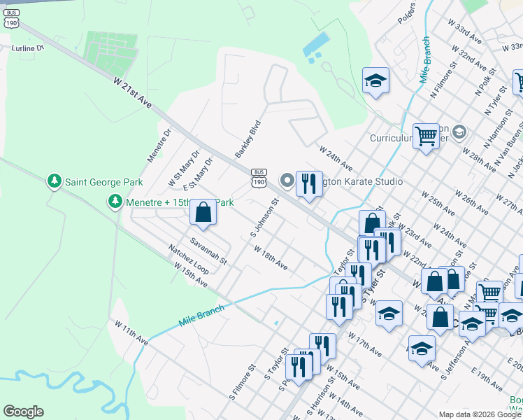 map of restaurants, bars, coffee shops, grocery stores, and more near 1409 West 20th Avenue in Covington