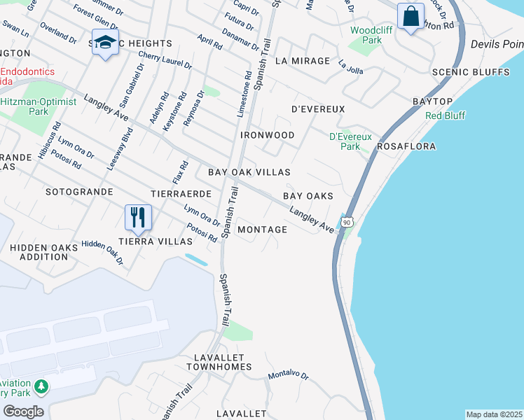 map of restaurants, bars, coffee shops, grocery stores, and more near 5635 Enchanting Oaks Drive in Pensacola
