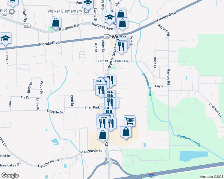 map of restaurants, bars, coffee shops, grocery stores, and more near 12367B Village Drive in Walker