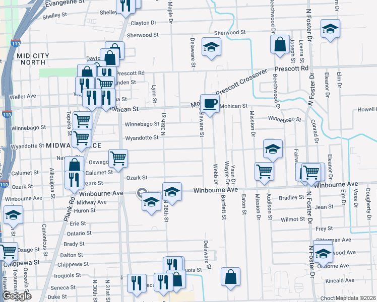 map of restaurants, bars, coffee shops, grocery stores, and more near 3924 Charles Street in Baton Rouge