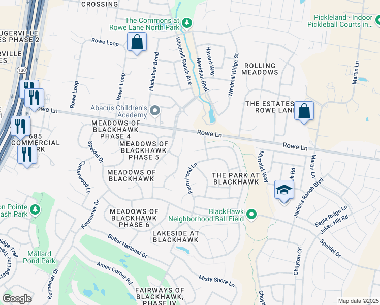 map of restaurants, bars, coffee shops, grocery stores, and more near 3529 Winding Shore Lane in Pflugerville