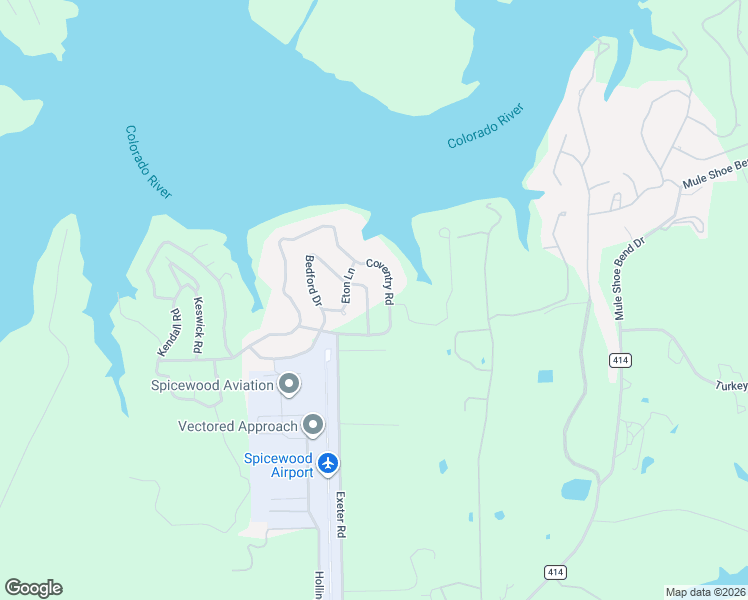 map of restaurants, bars, coffee shops, grocery stores, and more near 414 Bedford Drive in Spicewood