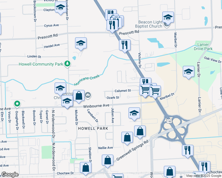 map of restaurants, bars, coffee shops, grocery stores, and more near 3525 Juban Avenue in Baton Rouge