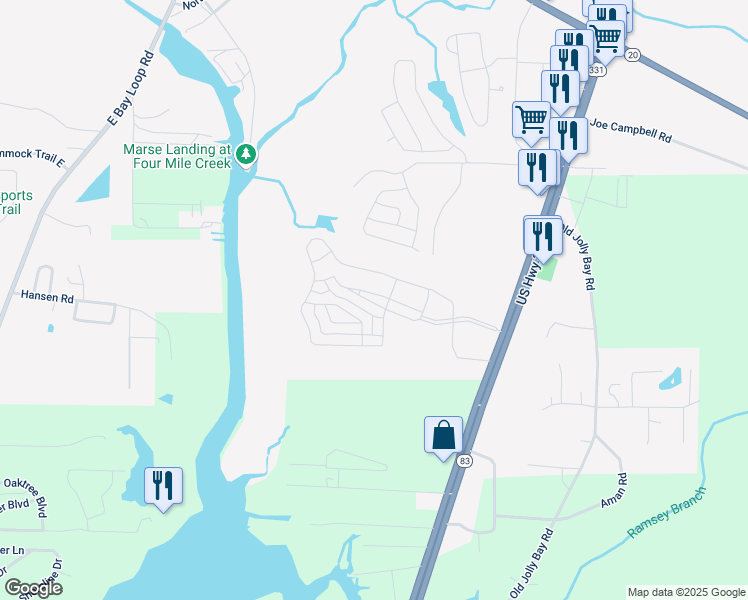 map of restaurants, bars, coffee shops, grocery stores, and more near U.S. 331 in Freeport