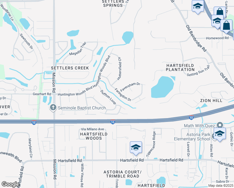 map of restaurants, bars, coffee shops, grocery stores, and more near 2772 Faringdon Drive in Tallahassee