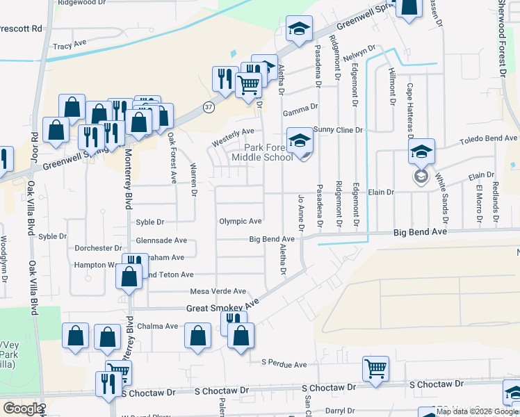 map of restaurants, bars, coffee shops, grocery stores, and more near 9848 Everglades Avenue in Baton Rouge