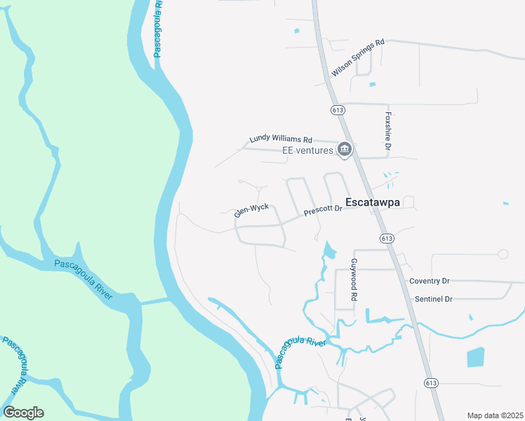 map of restaurants, bars, coffee shops, grocery stores, and more near 3212 Glen-Wyck in Moss Point