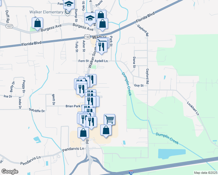 map of restaurants, bars, coffee shops, grocery stores, and more near 12398 Village Drive in Walker