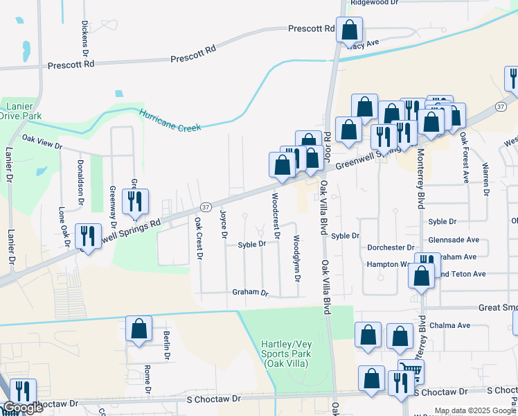 map of restaurants, bars, coffee shops, grocery stores, and more near 8820 Greenwell Springs Road in Baton Rouge