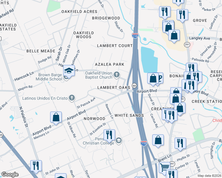 map of restaurants, bars, coffee shops, grocery stores, and more near 6175 Ringold Circle in Pensacola