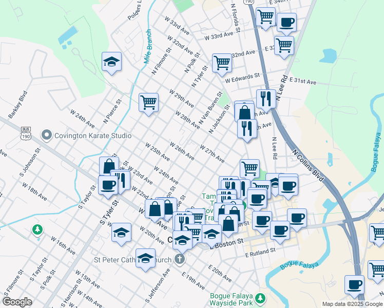 map of restaurants, bars, coffee shops, grocery stores, and more near 406 West 26th Avenue in Covington