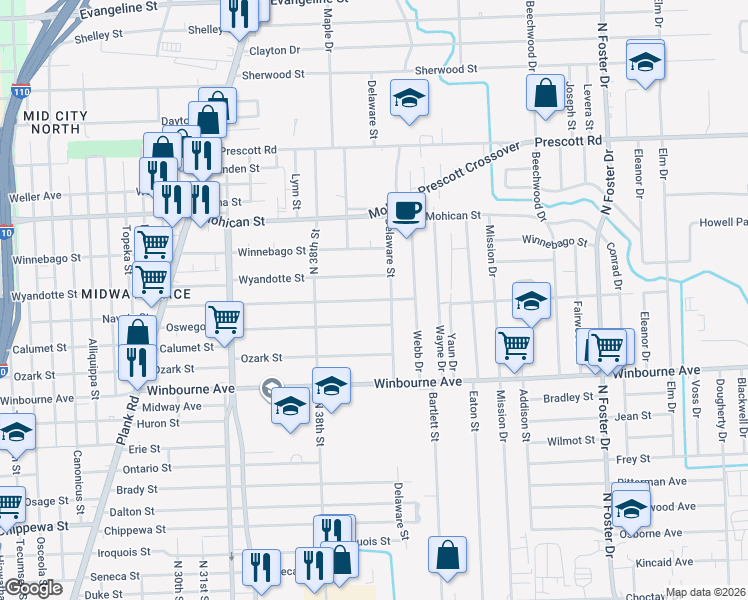 map of restaurants, bars, coffee shops, grocery stores, and more near 3924 Charles Street in Baton Rouge