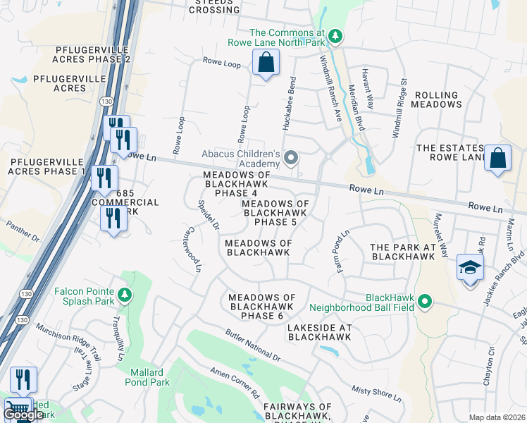 map of restaurants, bars, coffee shops, grocery stores, and more near 20709 Bellerive Drive in Pflugerville
