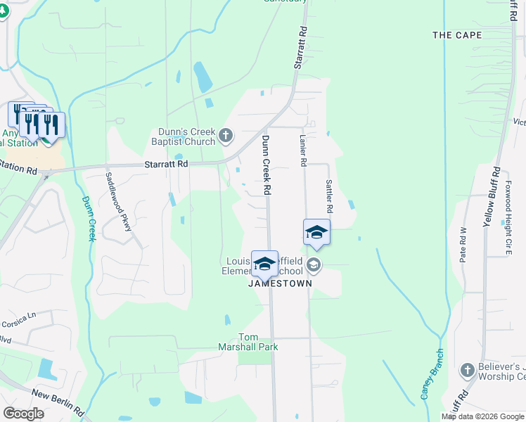 map of restaurants, bars, coffee shops, grocery stores, and more near 13524 Dunn Creek Road in Jacksonville