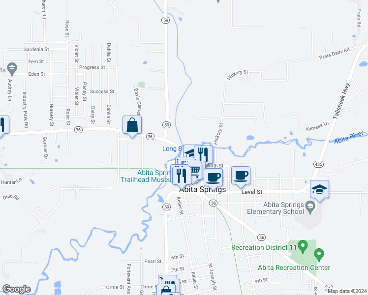 map of restaurants, bars, coffee shops, grocery stores, and more near 72198 Louisiana 59 in Abita Springs