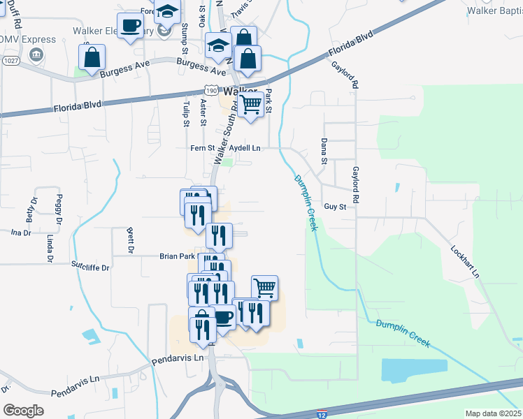 map of restaurants, bars, coffee shops, grocery stores, and more near 12367b Village Drive in Walker