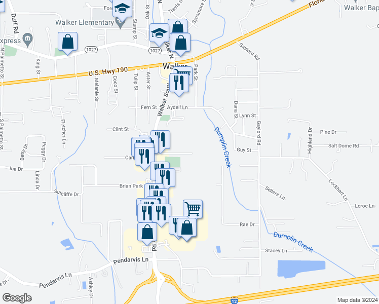 map of restaurants, bars, coffee shops, grocery stores, and more near 12258 Village Drive in Walker