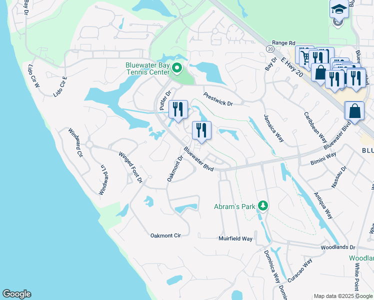 map of restaurants, bars, coffee shops, grocery stores, and more near 1200 Oakmont Dr in Niceville