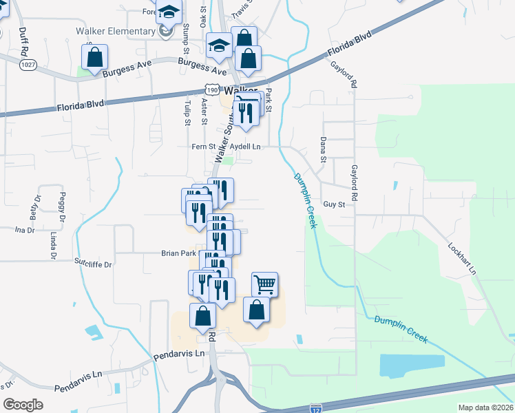map of restaurants, bars, coffee shops, grocery stores, and more near 12258 Village Drive in Walker