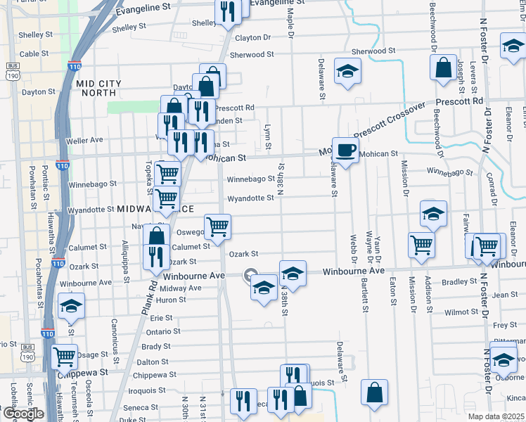 map of restaurants, bars, coffee shops, grocery stores, and more near 3615 Charles Street in Baton Rouge