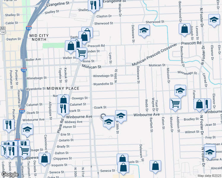 map of restaurants, bars, coffee shops, grocery stores, and more near 3615 Charles Street in Baton Rouge