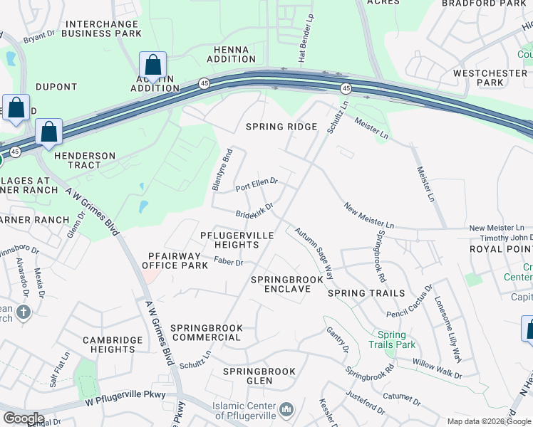 map of restaurants, bars, coffee shops, grocery stores, and more near 2817 Bridekirk Drive in Round Rock