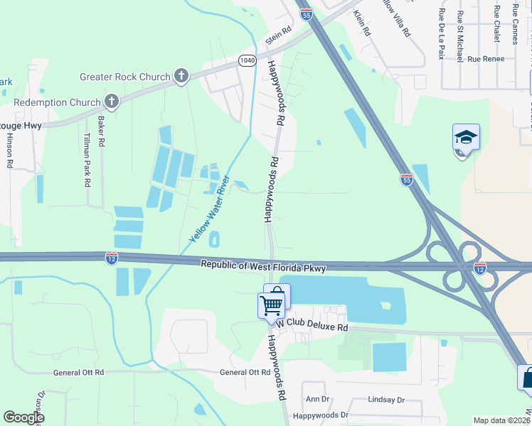 map of restaurants, bars, coffee shops, grocery stores, and more near 43093 Happywoods Road in Hammond